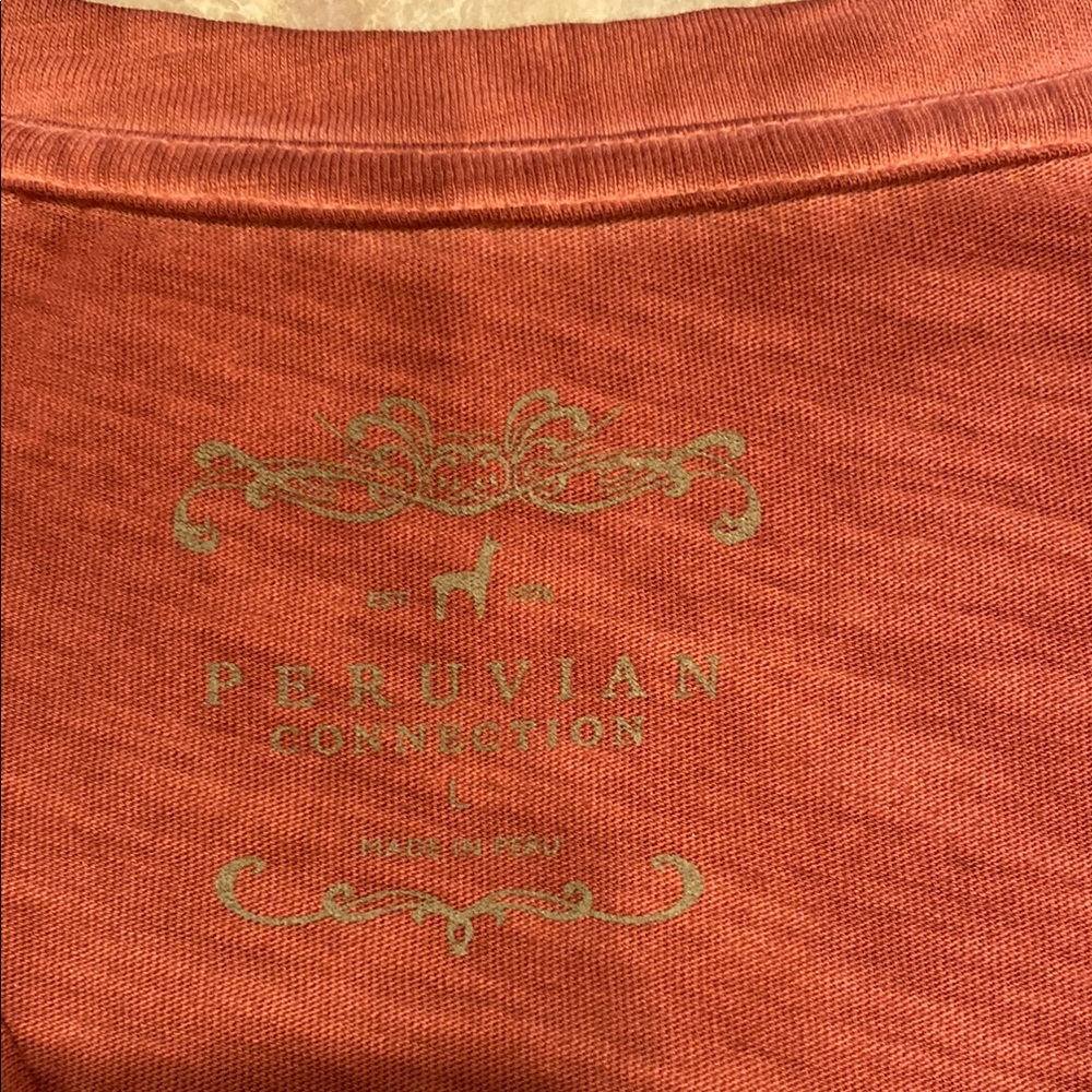 Women's V-Neck Long Sleeve Top - Rust Peruvian Connection - Picture 2 of 7